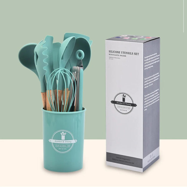 12-Piece Silicone Kitchen Utensil Set with Wooden Handle